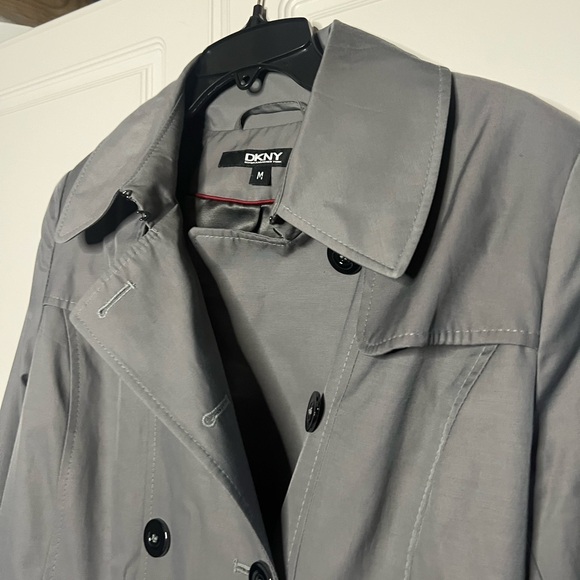 DKNY Gray Belted Trench Coat Medium Classic Double Breasted - Picture 8 of 16